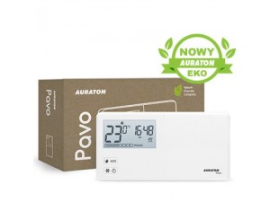 Termostat programabil Auraton PAVO, alb, conectare cu fir, alimentare 2 baterii R6
